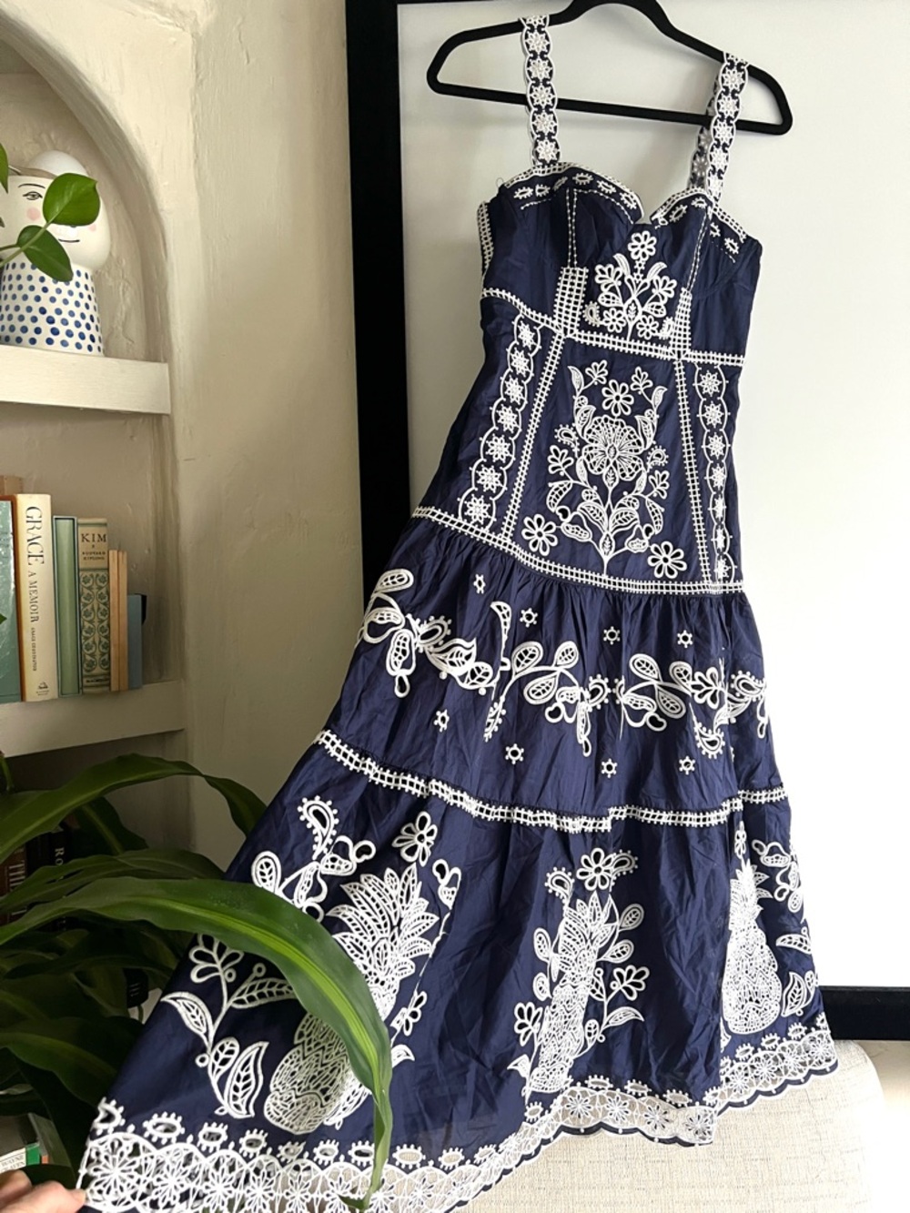 FARM Rio Blue Richelieu Embroidered Midi Dress Size Medium NWT - Picture 5 of 16